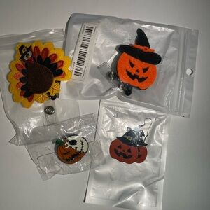 Halloween and Thanksgiving nurse badge 2 reel set plus 1 earrings, 1 pin badge.
